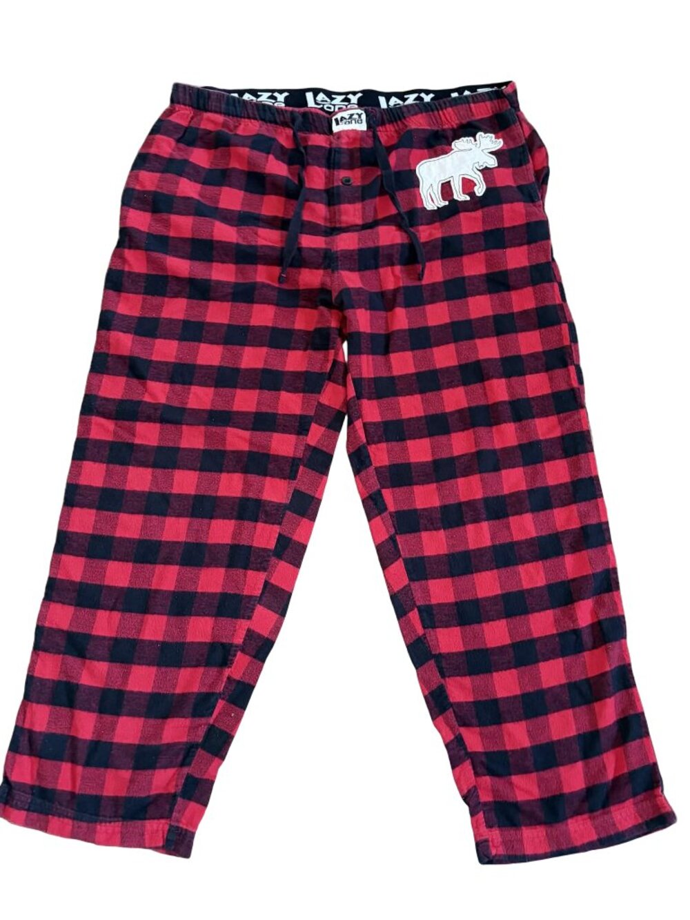Lazy One Unisex Red Black Buffalo Plaid Moose Flannel Pajama Pants Size L